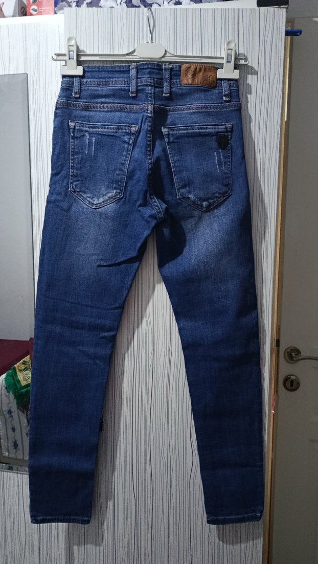 Düğmeli Mavi Kadın Denim Pantolon - Görsel 3