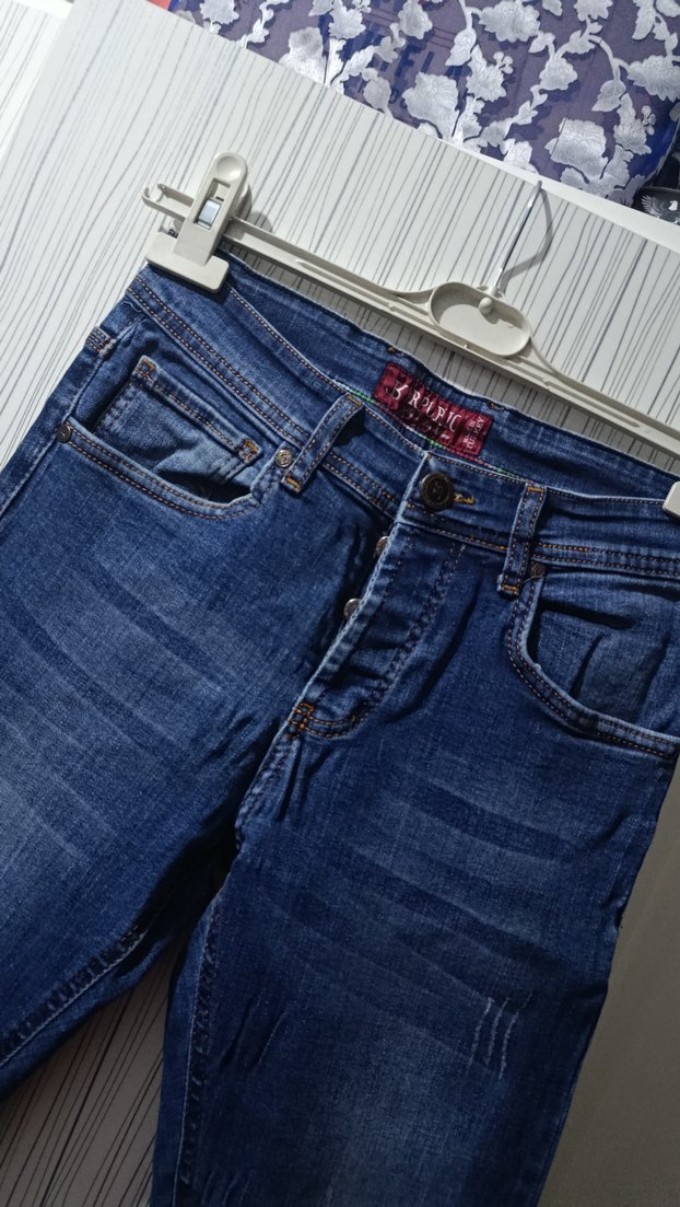 Düğmeli Mavi Kadın Denim Pantolon - Görsel 2