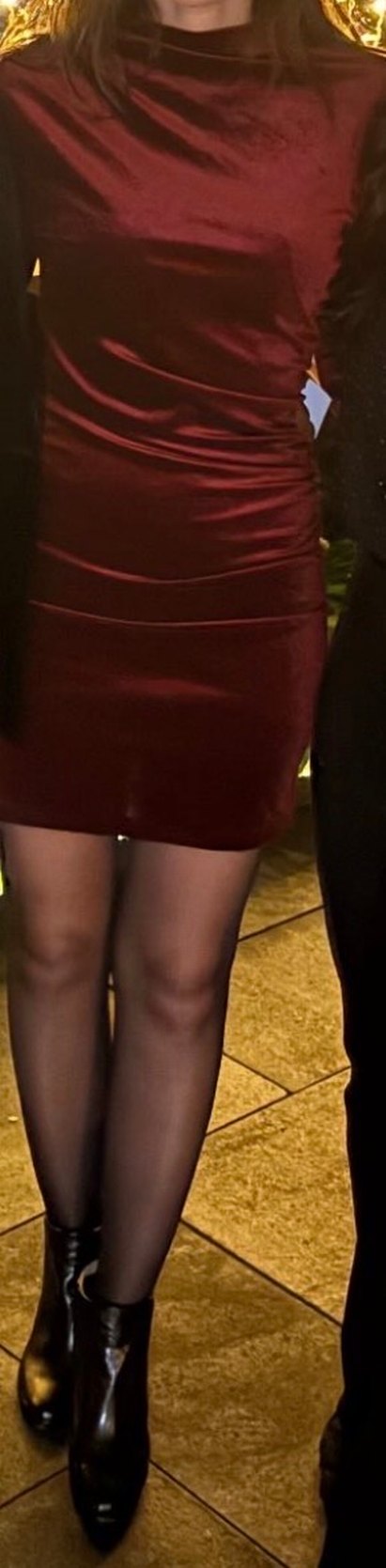 Bordo Kadife Uzun Kollu Drapeli Mini Elbise - Görsel 5