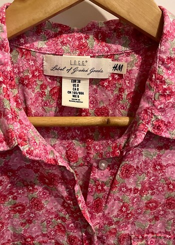H&M H&M marka Pembe Çiçek Desenli Kısa Kollu Gömlek