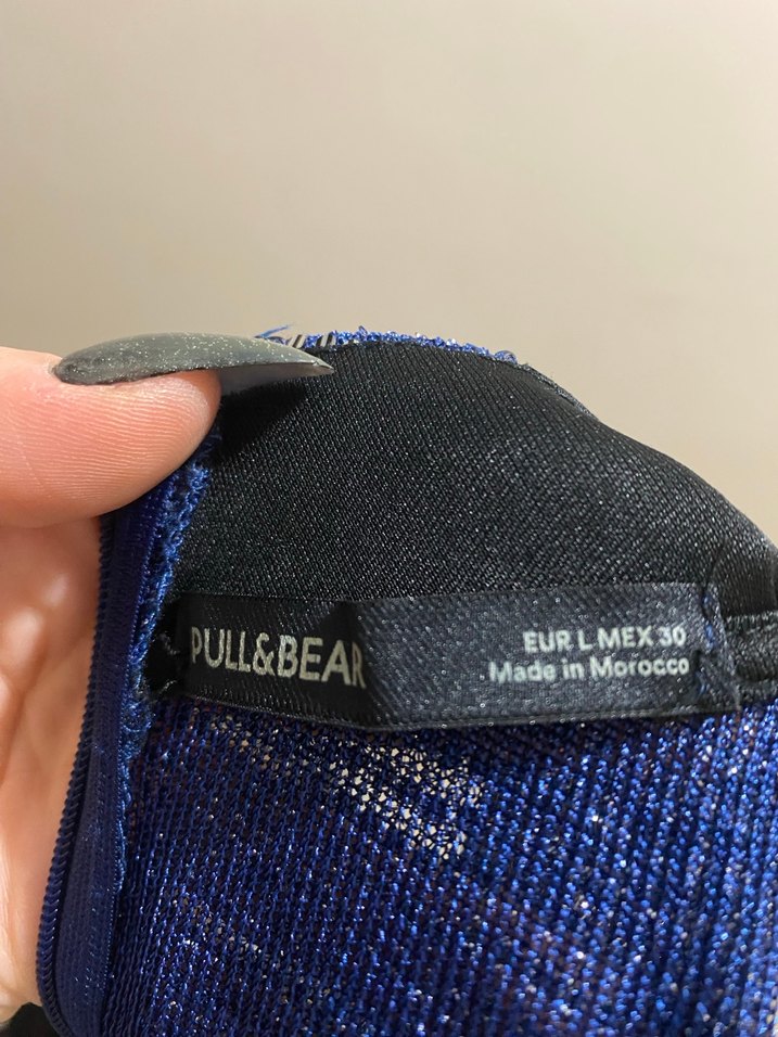 Mavi Payetli Yılan Desenli Balıkçı Yaka Bluz - Görsel 2