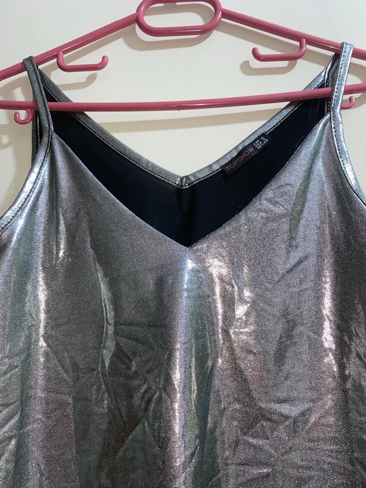 Gri Parlak Askılı Kadın Bluz - Görsel 2