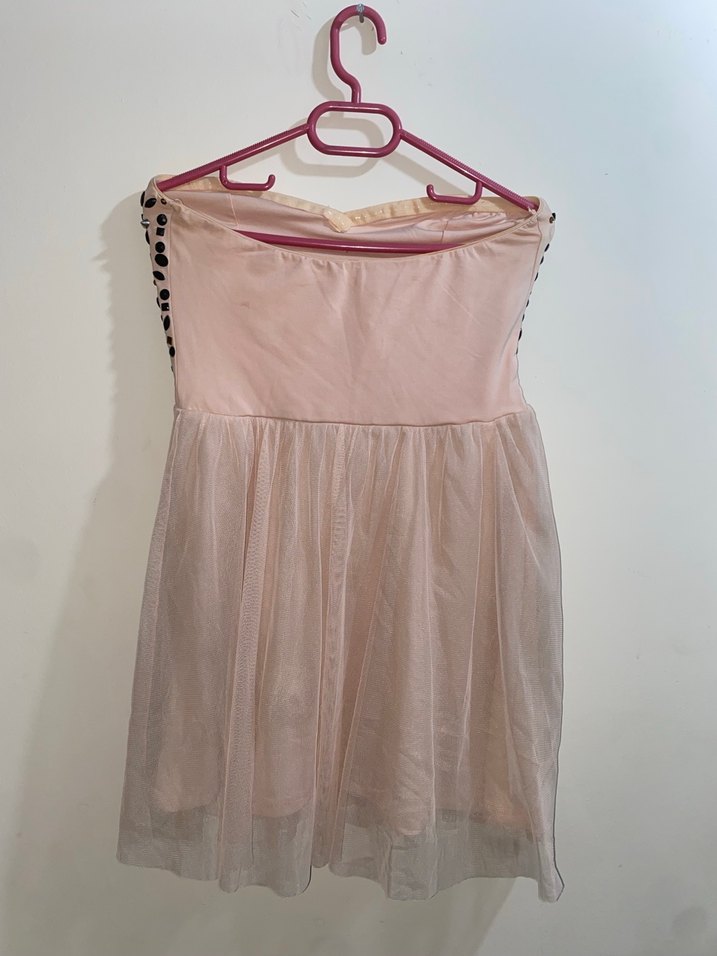 Puantiyeli Straplez Midi Elbise - Görsel 2