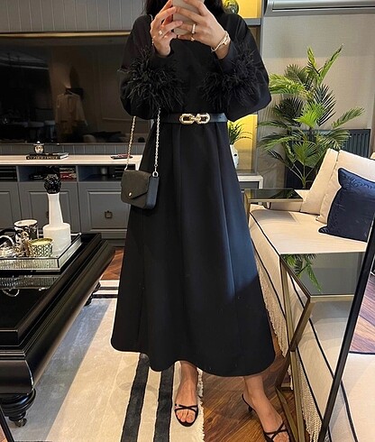 Lavinia couture siyah tüylü elbise