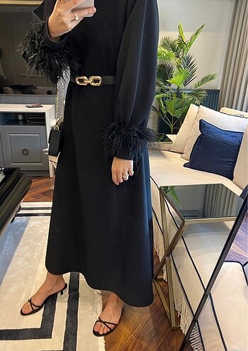 m Beden Lavinia couture siyah tüylü elbise