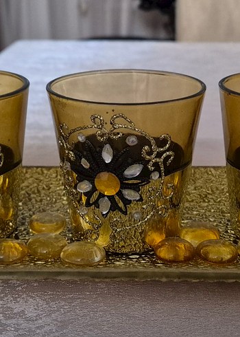 Altın Renkli Mumluk ve Tepsi Seti - Görsel 3