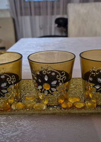 Altın Renkli Mumluk ve Tepsi Seti - Görsel 4