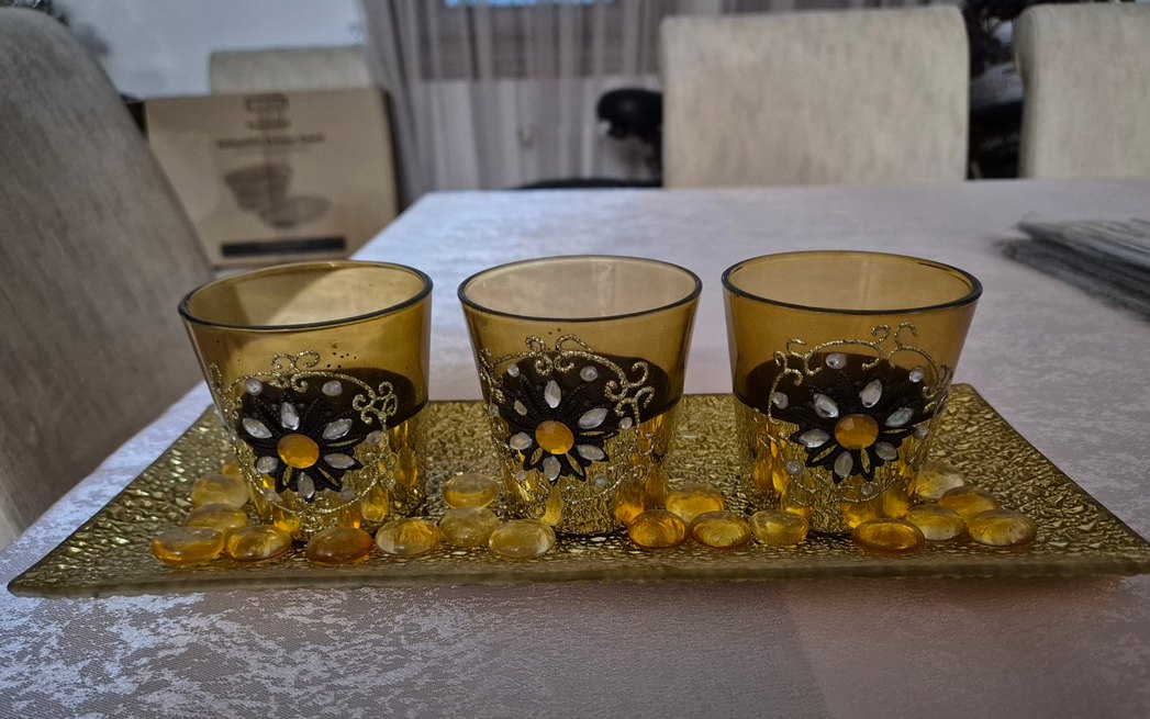 Altın Renkli Mumluk ve Tepsi Seti - Görsel 4