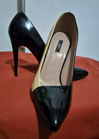 Sarı Siyah Rugan Stiletto Kadın Ayakkabı - Görsel 7