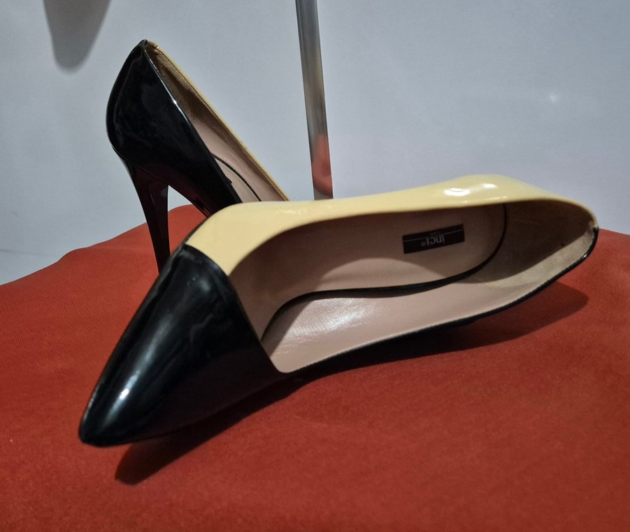 Sarı Siyah Rugan Stiletto Kadın Ayakkabı - Görsel 2