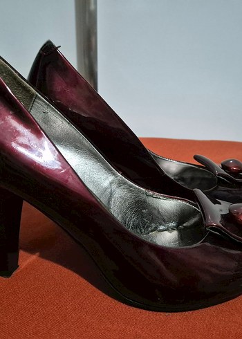 Bordo Parlak Tokalı Kadın Stiletto - Görsel 3