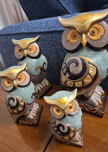 Dekoratif Gri Baykuş Biblo Seti - Görsel 2