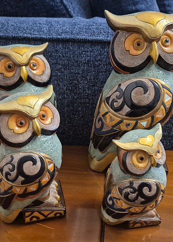 Dekoratif Gri Baykuş Biblo Seti - Görsel 3