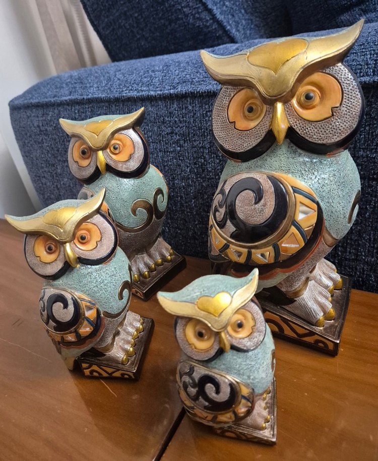 Dekoratif Gri Baykuş Biblo Seti - Görsel 2