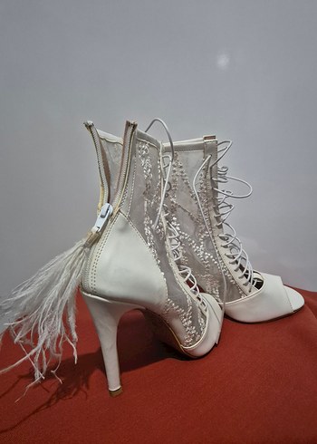 Dantel Detaylı Beyaz Yüksek Topuklu Kadın Yazlık bot - Görsel 2