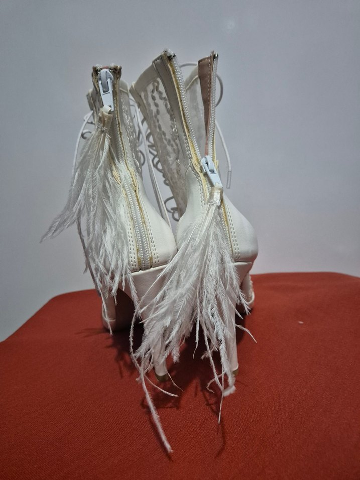 Dantel Detaylı Beyaz Yüksek Topuklu Kadın Yazlık bot - Görsel 5