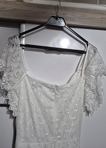 Dantel Detaylı V Yaka A Kesim Gelinlik - Görsel 5