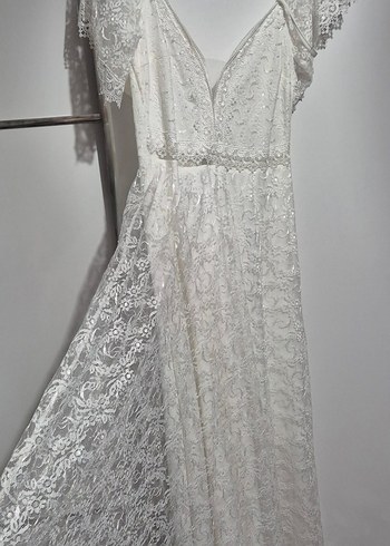 Dantel Detaylı V Yaka A Kesim Gelinlik - Görsel 4