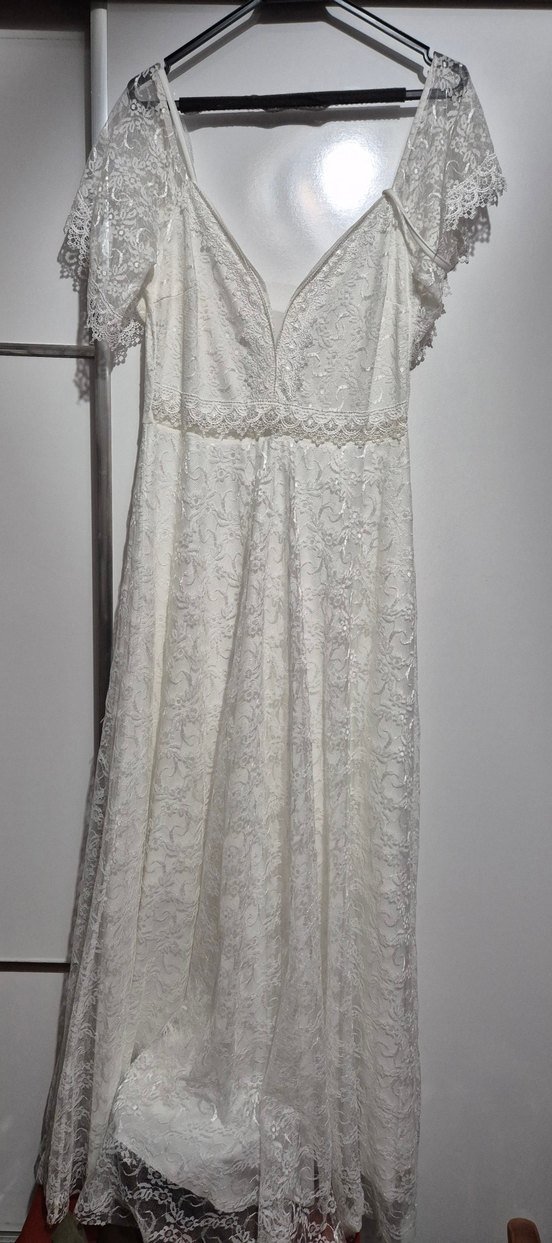 Dantel Detaylı V Yaka A Kesim Gelinlik - Görsel 3