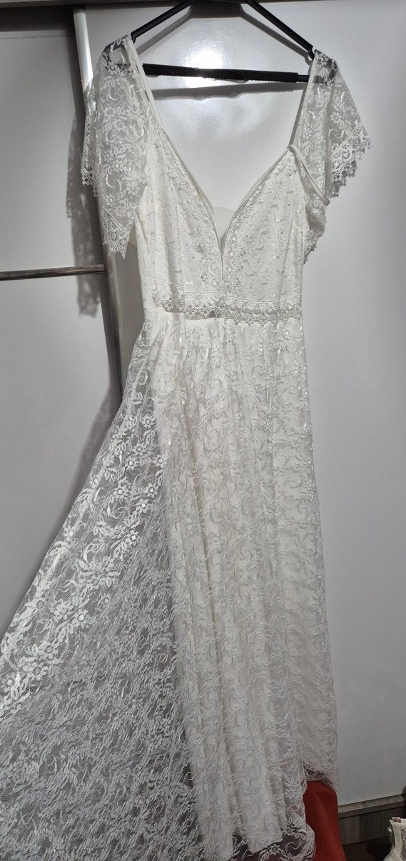 Dantel Detaylı V Yaka A Kesim Gelinlik - Görsel 4