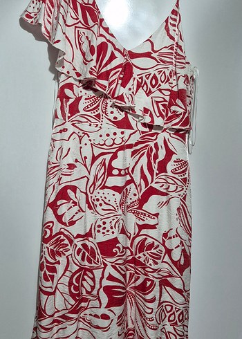 Kırmızı V Yaka tek omuz elbise - Görsel 4