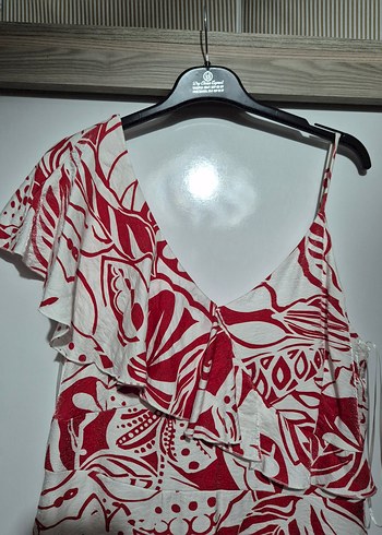 Kırmızı V Yaka tek omuz elbise - Görsel 3