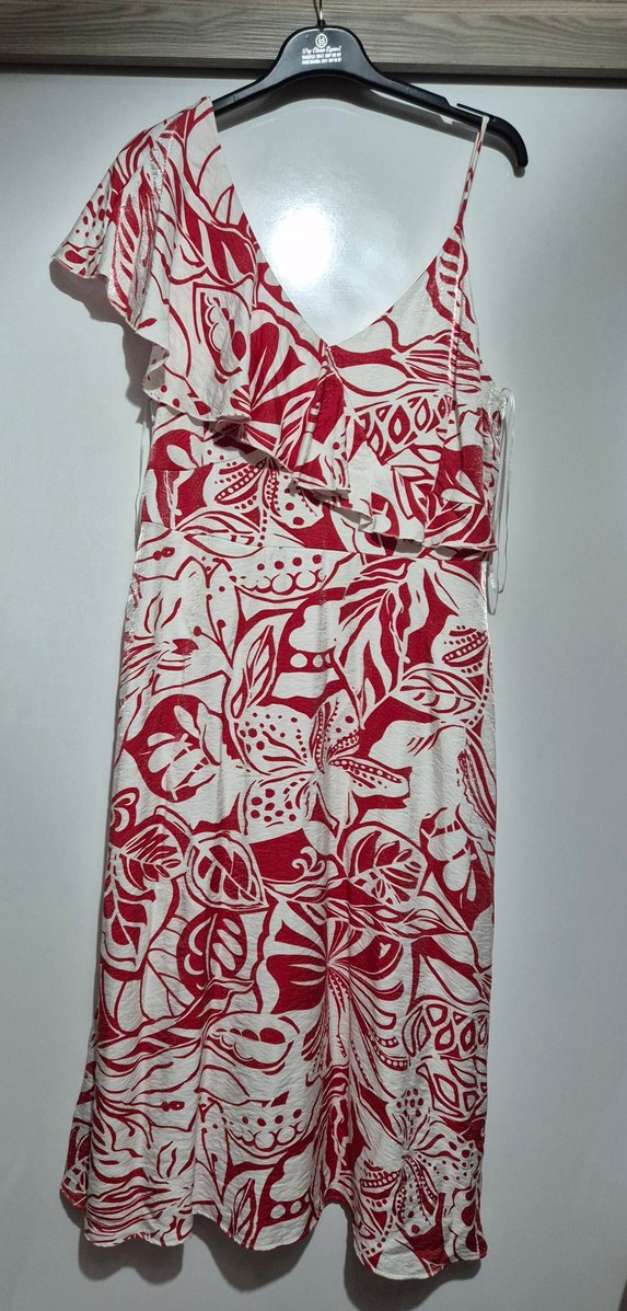 Kırmızı V Yaka tek omuz elbise - Görsel 4