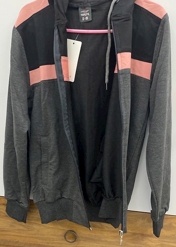 Gri Kapüşonlu Fermuarlı Kız Çocuk Eşofman Takımı - Görsel 3