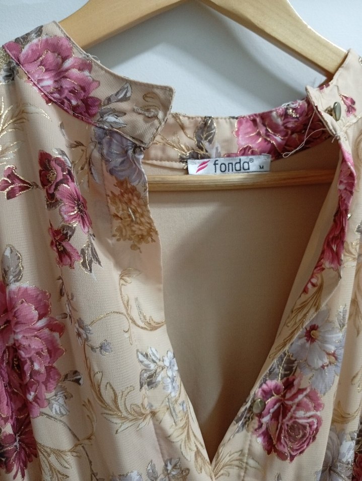 Bej Çiçek Desenli Bohem Uzun Elbise - Görsel 3