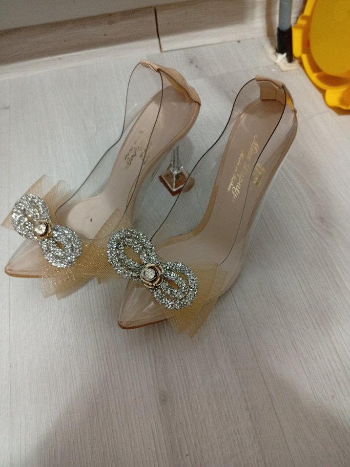 Diger Bej Yüksek Topuklu Cam Kumaşlı Kadın Abiye Ayakkabı - Görsel 3