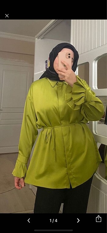 Yeşil saten tunik