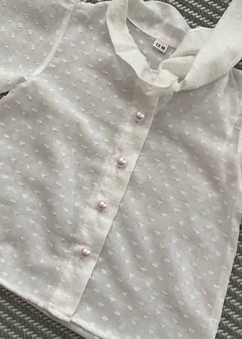 Kız bebekler için beyaz uzun kollu nakışlı gömlek - Görsel 2