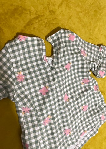 Kız Çocuk Gri Kareli Çiçekli Elbise - Görsel 3