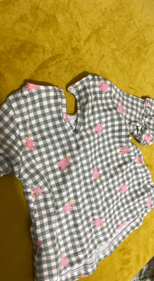 Kız Çocuk Gri Kareli Çiçekli Elbise - Görsel 3