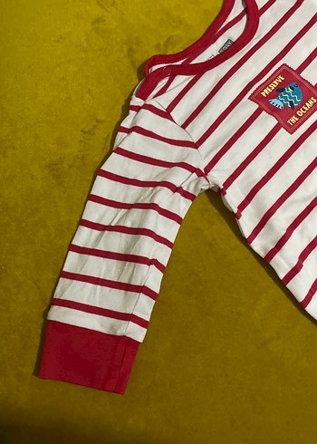 Uzun Kollu Kırmızı Çizgili Bebek Tulum - Görsel 3