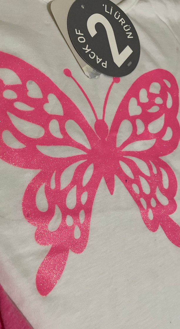 Kız Çocuk Beyaz Tişört Pembe Kelebek Baskılı - Görsel 2