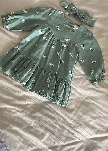 Yeşil Uzun Kollu Kız Elbisesi - Görsel 2