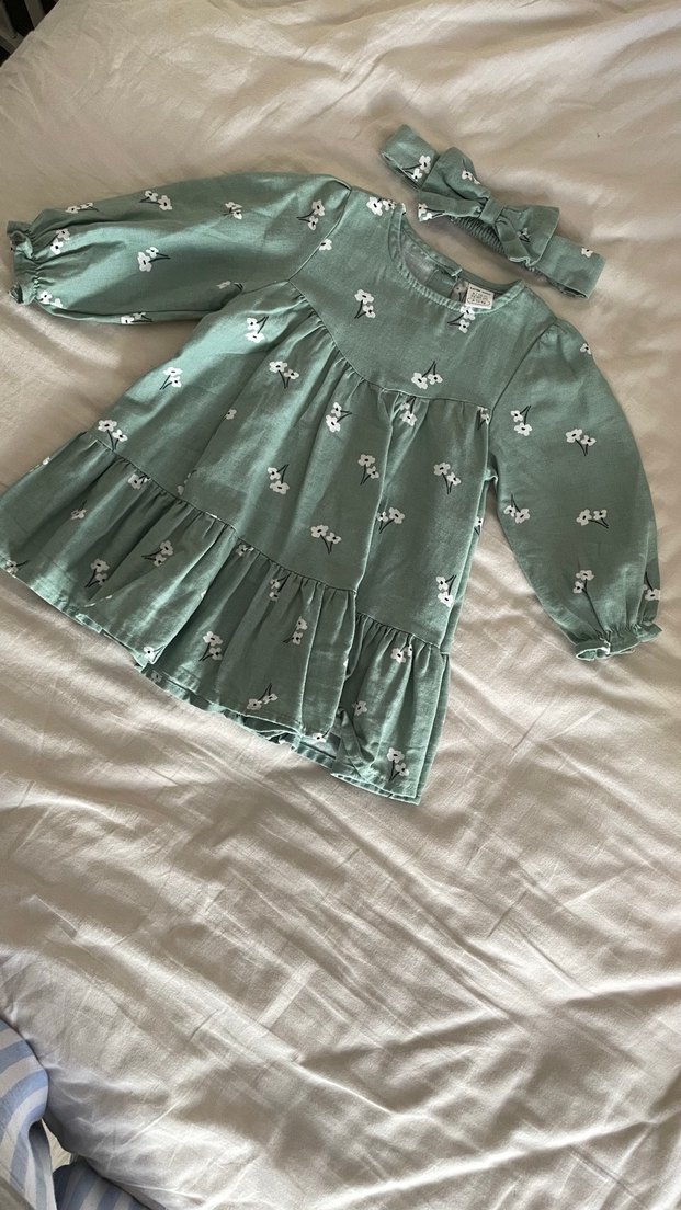 Yeşil Uzun Kollu Kız Elbisesi - Görsel 2