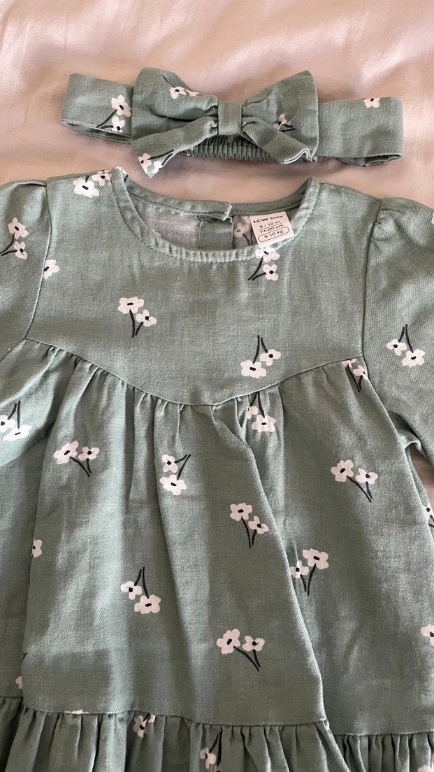 Yeşil Uzun Kollu Kız Elbisesi - Görsel 3