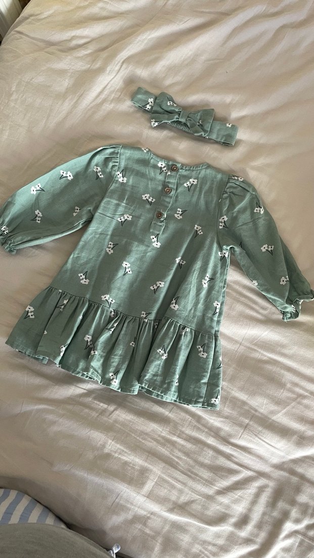 Yeşil Uzun Kollu Kız Elbisesi - Görsel 4