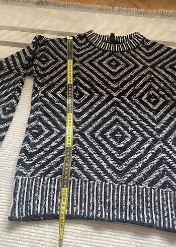 Gri Desenli Bohem Kadın Triko Kazak - Görsel 3