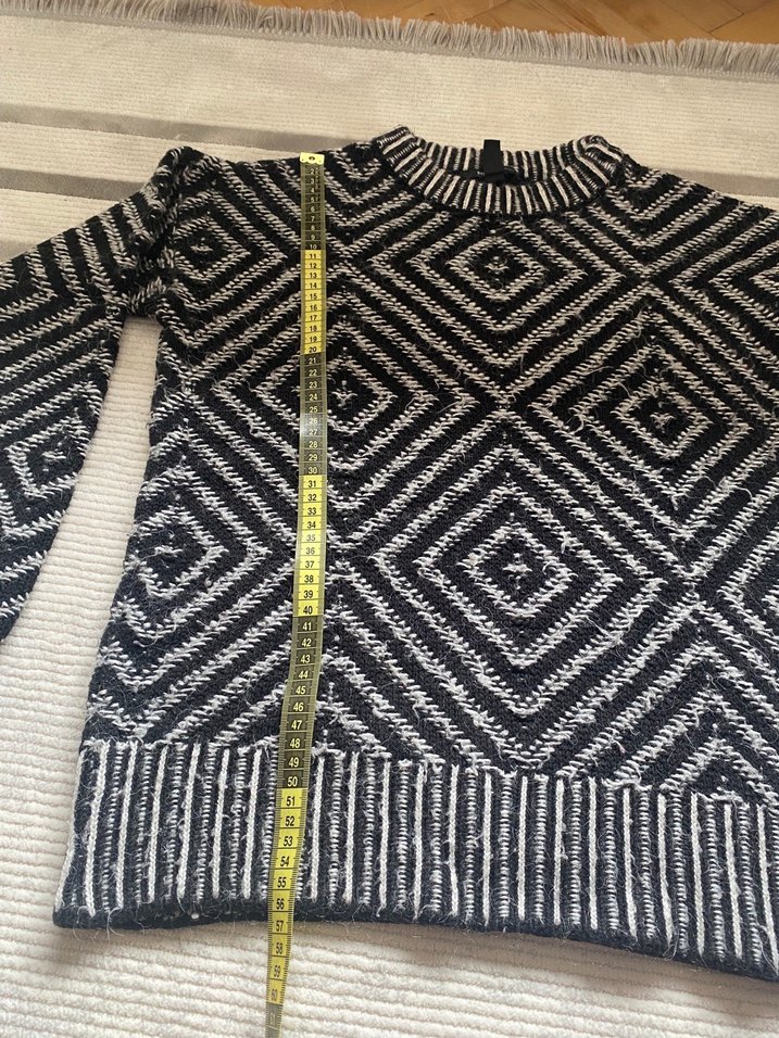 Gri Desenli Bohem Kadın Triko Kazak - Görsel 3