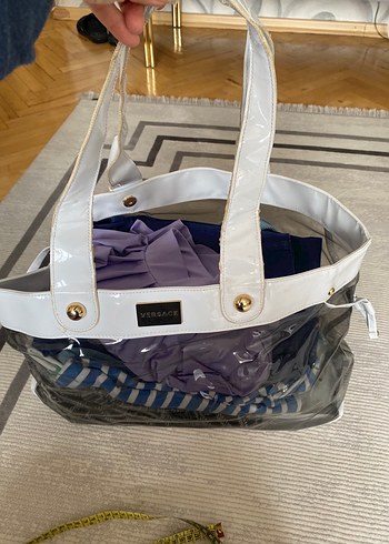 Beyaz Fermuarlı Kadın Plaj çantası - Görsel 5