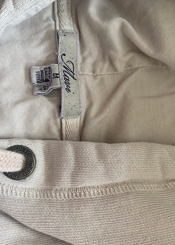 Kadın Krem Fermuarlı Kapüşonlu Sweatshirt - Görsel 4