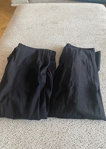 Siyah Kadın Midi Kumaş Pantolon 2 adet tayt