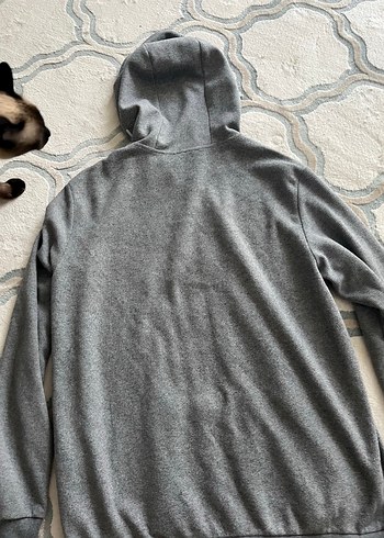l Beden Gri Kapüşonlu Fermuarlı Erkek Sweatshirt