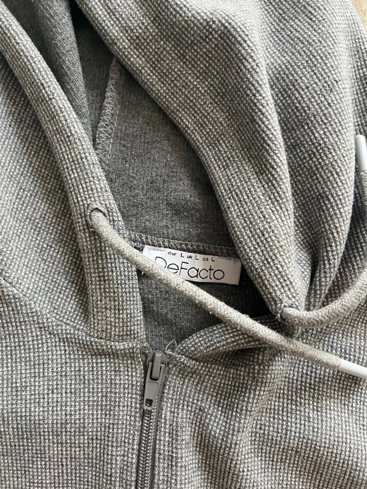 Gri Kapüşonlu Fermuarlı Erkek Sweatshirt - Görsel 2