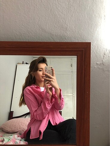 Pembe oversize gömlek