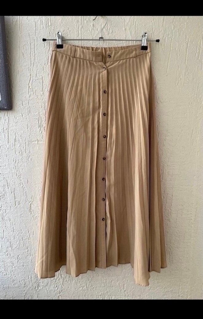 Bej Kadın Piliseli Etek - Görsel 2