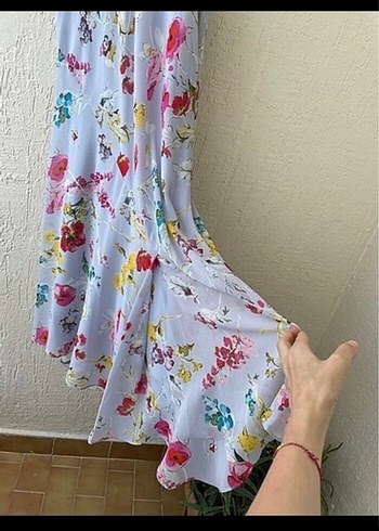 Çiçek Desenli V Yaka Uzun Bohem Elbise - Görsel 3